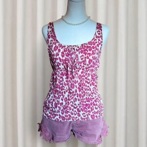 Y2k hot pink cheetah print babydoll tank top tie bow animal print Mcbling 2000s